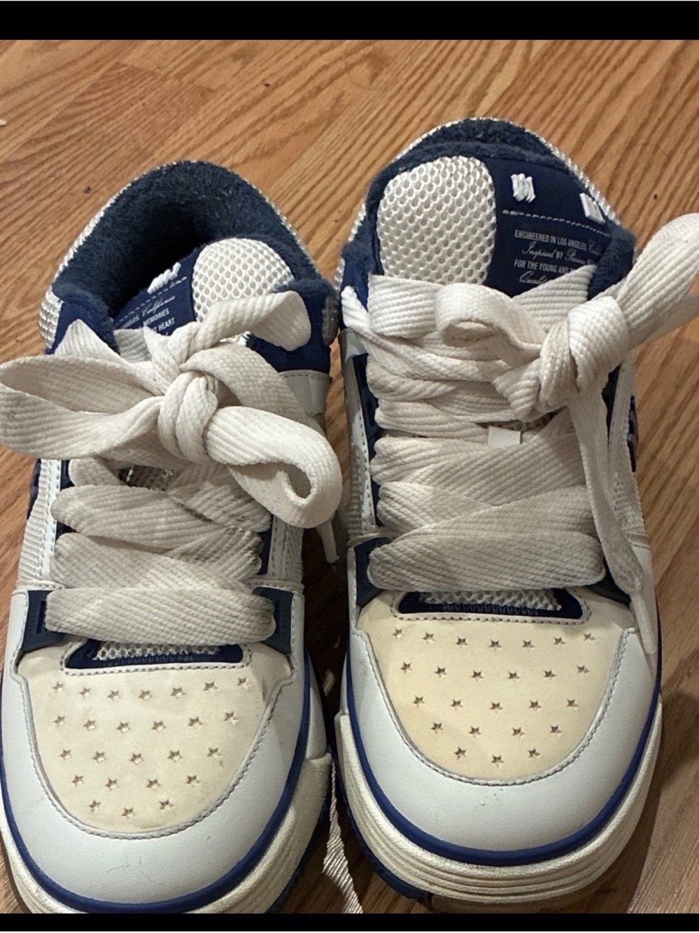 AMIRI White and Navy Men's Sneakers with Star-Perforated Toe